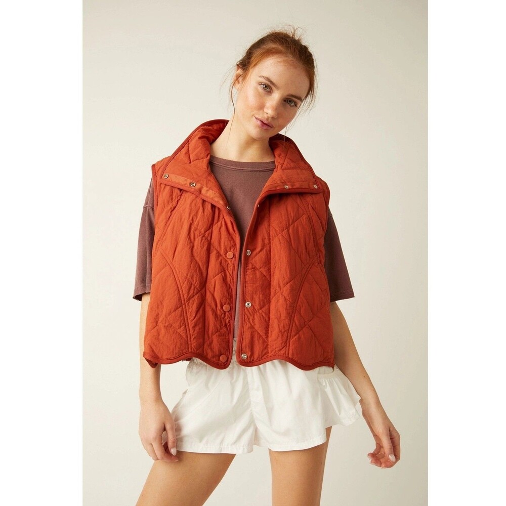 Free People Movement Quinn Quilted Puffer Vest Red Earth Small
